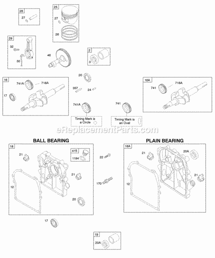 Camshaft Crankcase CoverSump Crankshaft PistonRingsConnecting Rod Diagram and Parts List for  Briggs and Stratton Engine